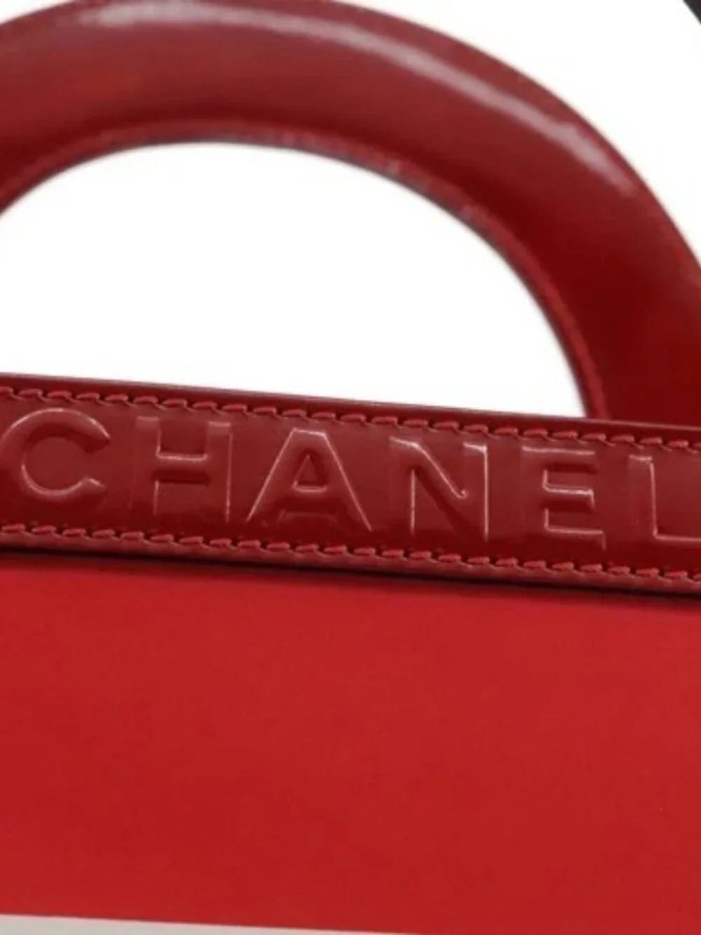 CHANEL Mademoiselle Choco Bar line Tote Bag Leather Red CC Auth bs21462